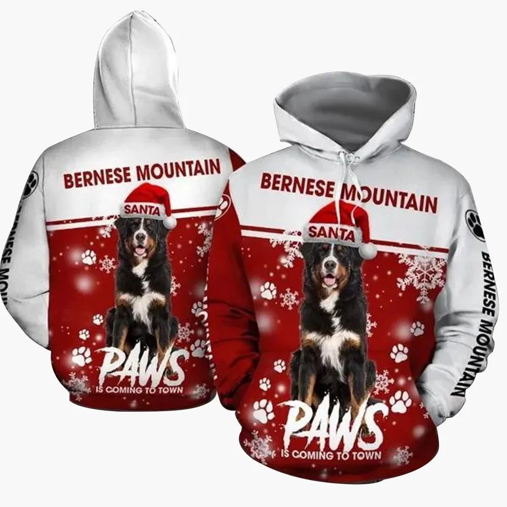 CLOOCL Bernese Mountain Hoodies Men 3D Graphic Paws Christmas Hoodie