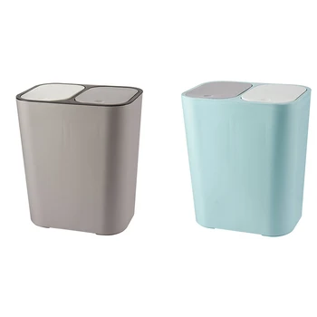 

Trash Can Rectangle Plastic Push-Button Dual Compartment 12 Liter Recycling Waste Bin Garbage Can