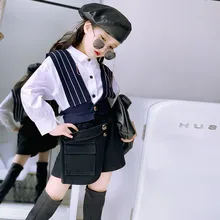 Штаны для девочек; коллекция года; сезон осень; Новинка; детская мода в стиле ретро; свободные брюки с карманами; черные джинсовые шорты