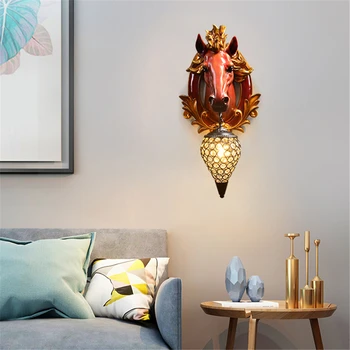 

Modern Lucky Horse Resin LED Wall Lamp Nordic Creative Fine Relief Living Room Holiday Decoration Vanity Light Wall Sconce Lamp