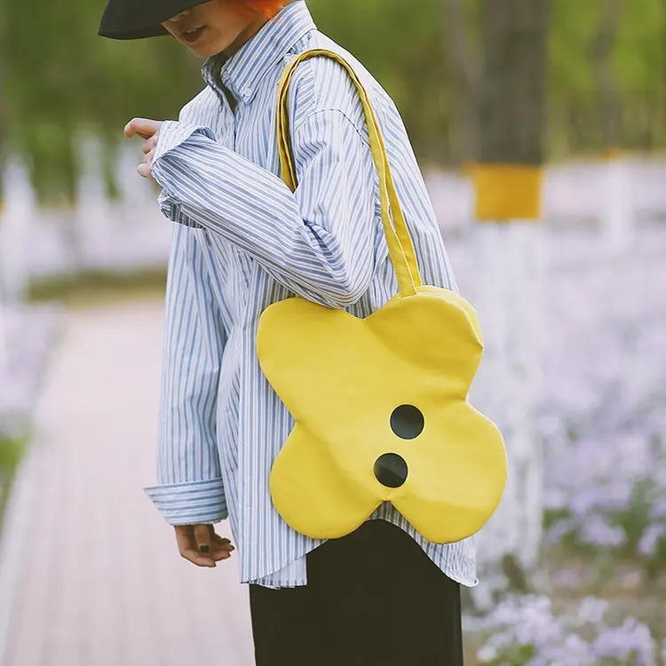 

Ougger Small Women's Shoulder BagsWomen's Handbags Summer Yellow Canvas Literary Fashion Casual Solid Bags with Zipper