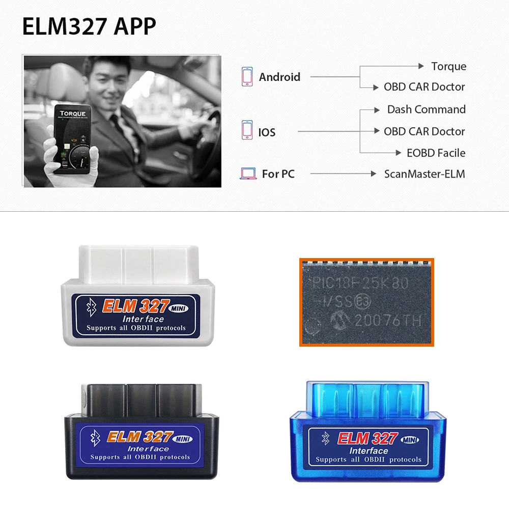 Недавно Elm327 Pic18f25k80 Bluetooth V1.5 Авто диагностический сканер 2 Слои Pcb Elm 327 25k80 Obdii