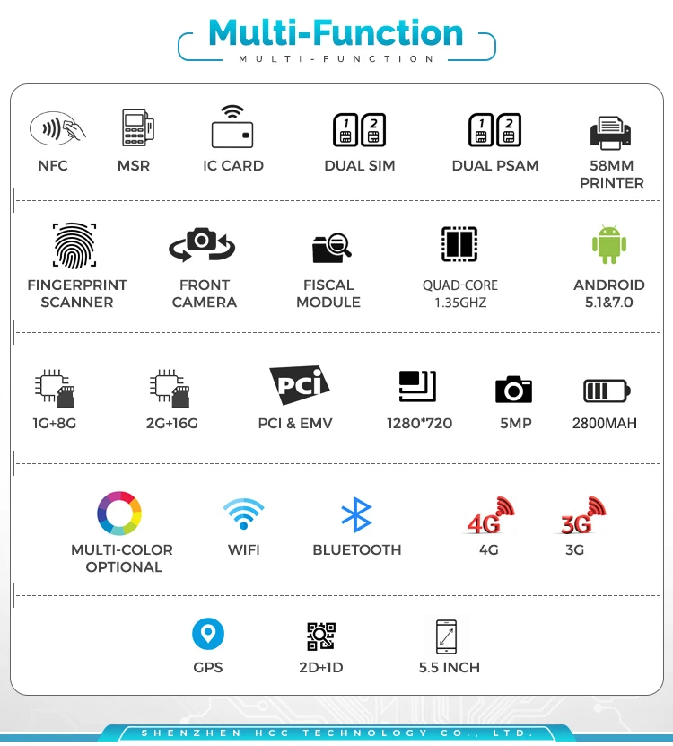 Móvel do Tela Táctil dos Sistemas da Posição com Impressora gb + 16 Nfc da Posição do Andróide Máquina Térmica Terminal Bluetooth 4g Wifi 9.0 2 gb 4 da posição com impressora térmica terminal 2