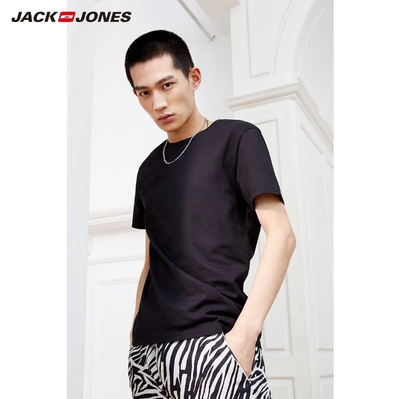 599-Black JackJones, Мужская хлопковая футболка, одноцветная, Ice Cool Touch, ткань, мужская, топ, модная футболка,, фирменная новинка, Мужская одежда, 220101546 - Цвет: 599-Black