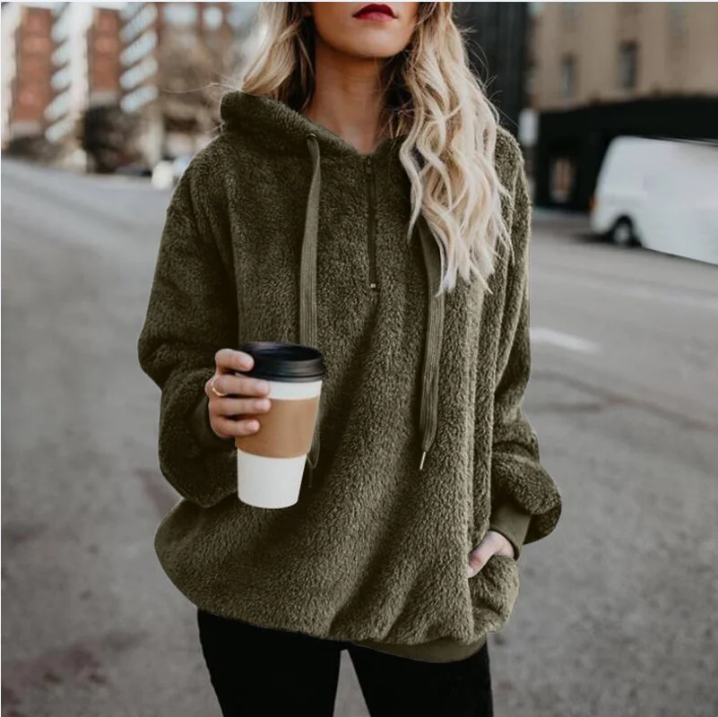 Winter Warm Casual Double Fuzzy 1/4 Zip Sweatshirt Faux Fleece Pocket Long Sleeve Oversize Sherpa Pullover Hoodies Outwear Coat Winter Warm Casual Double Fuzzy 1/4 Zip Sweatshirt Faux Fleece Pocket Long Sleeve Oversize Sherpa Pullover Hoodies Outwear Coat