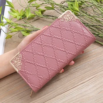 

Long Wallet Women Purses Fashion Designer Hollow Embossed Lingge Wallet Lady Sweet Clutch Wallet Multi-card Purse Portefeuille