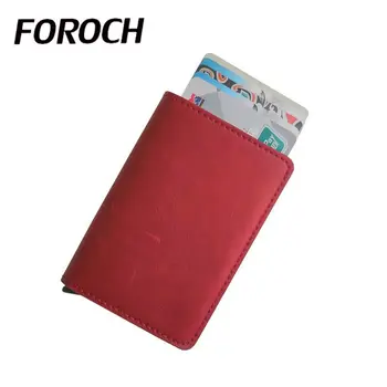 

New Credit Card Holder Men Women Automatic Aluminium Crazy Horse PU Leather Business Cards Wallet Mini Rifd Slim ID Card Purse