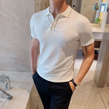 

British Style Simple Polo For Men Brand New 2020 Streetwear Polo Shirt Men Short Sleeve Slim Fit Casual Knitted Men Polo Shirts