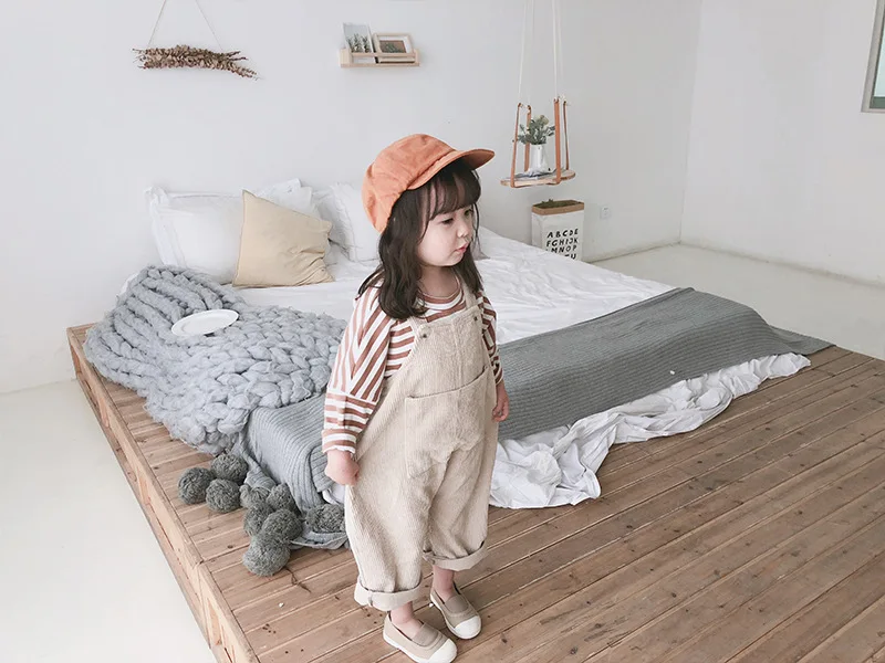 Модные комбинезоны для девочек на осень и зиму, Вельветовая Милая одежда, корейская детская одежда