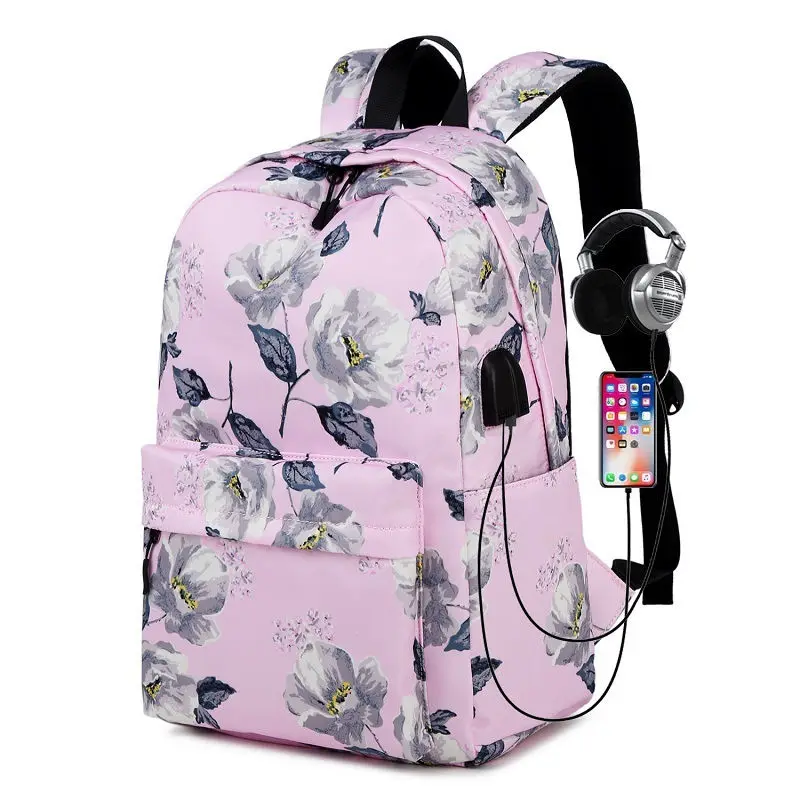 Nylon School Backpacks for Women Bags Ladies Backpack Fashion Designer Female Laptop Backpack Flower Print Teen Girls Book Bags 