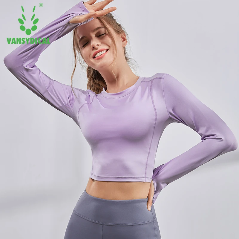 VANSYDICAL Модная рубашка для йоги женский короткий топ с длинным рукавом Одежда бега
