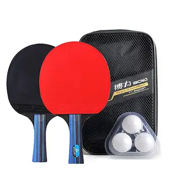 

Quality 2pcs/lot Table Tennis Bat Racket Double Face Pimples In Long Short Handle Ping Pong Paddle Racket Set With Bag 3 Balls