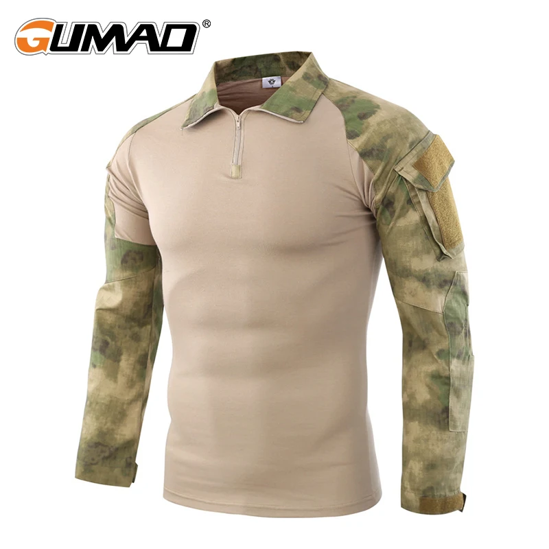 Billige Camouflage Militärische Taktische Kampf Langarm Hemd Kraft Multicam Camo Armee Männer T Shirt Wandern Jagd Klettern Schießen