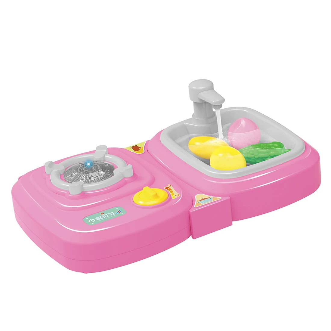 

30Pcs Children Pretend Play Electric Simulation Gas Stove Toy Sound and Light Gas Stove Playset with Spray - Pink