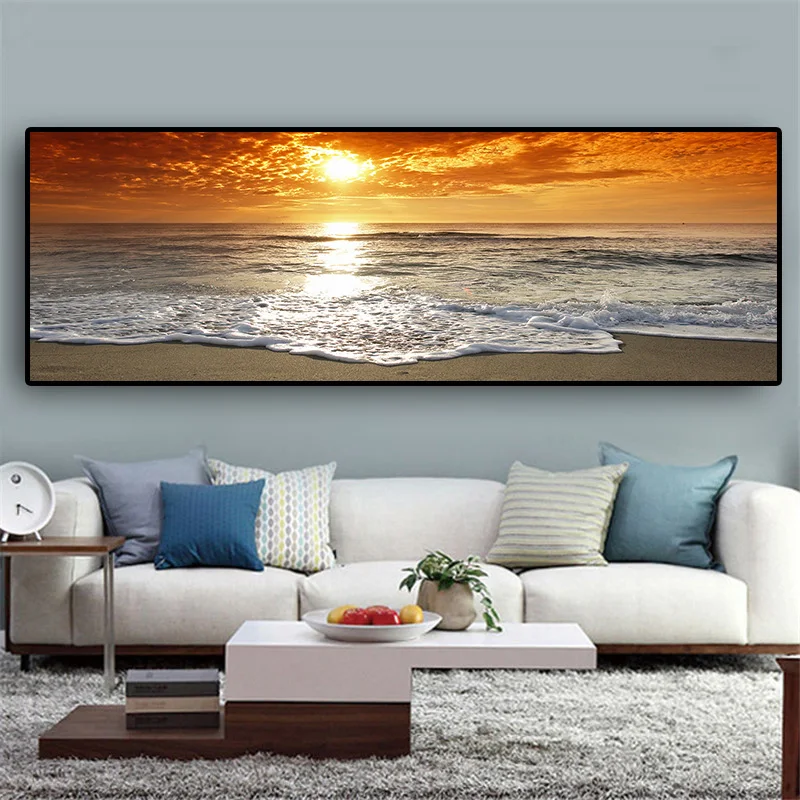 

Sunsets Natural Sea Beach Landscape Posters and Prints Canvas Painting Panorama Scandinavian Wall Art Picture for Living Room