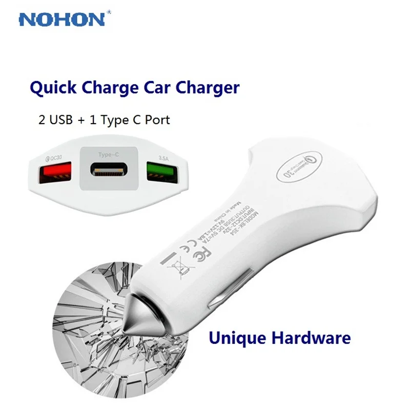NOHON QC3.0 USB Автомобильное зарядное устройство для iPhone 11 Pro Max Интеллектуальное Быстрое зарядное устройство 3,0 быстрое PD автомобильное зарядное устройство для телефона Xiaomi huawei P20