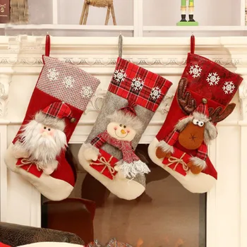 

Large Christmas Stockings Santa Elk Fabric Gift Snowflake Socks Lovely Gift Bag For Children Fireplace Tree Christmas Decoration