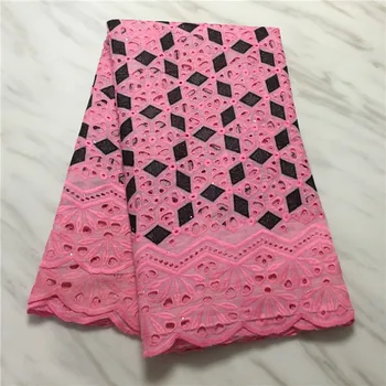 

2020 NEW African Net Lace Fabric 100% Cotton Lace embroidery 5 yards pink Swiss voile Lace in switzerland For Women Dress
