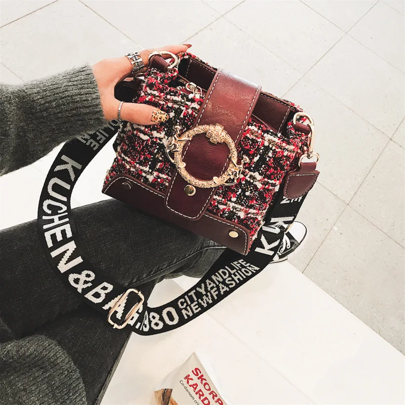

Bag Women's 2020 New Style INS Super Fire Korean-style Fashion Woolen Cloth Casual Versatile Wide-Strap Shoulder WOMEN'S Bag
