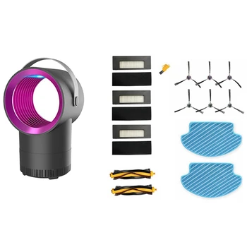 

1 Set Replacement Mop Pad Rag Side Brush Hepa Filter Main Brush & 1Pcs Led Mosquito Killer Lamp Light Usb Gray