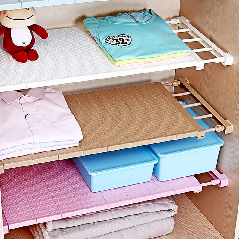 

Adjustable Closet Organizer Storage Shelf Clothes Wall Mounted Kitchen Wardrobe Retractable Storage Holders Racks Space Saving