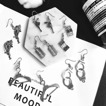 

Classic fashion Punk Fun Handmade Jewelry Dark Handcuffs Rose Pistol Coin Blade Hanger Earrings