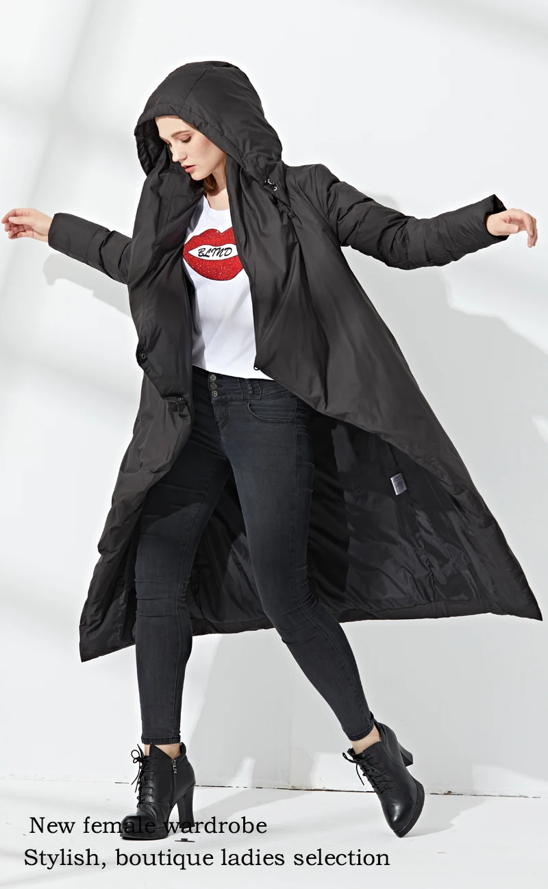 Бренд Eva Freedom, зимнее плотное пуховое пальто, женский модный длинный пуховик, женский пуховик с капюшоном, большой размер, ef18058