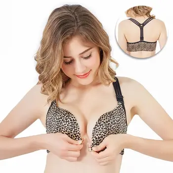 

plus size Women's Leopard Bras Front Closure Brassiere ABCDE Cup Push Up Lingerie Backless Wireless Bralette Female Underwear