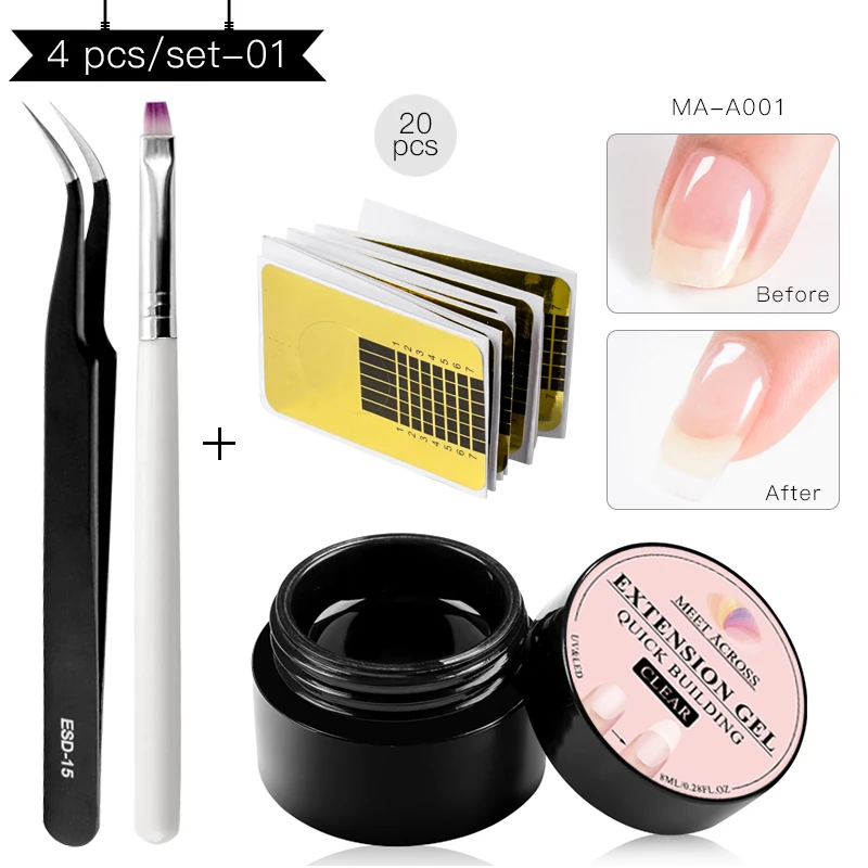 TZH05003 MEET ACROSS Poly Nail Gel Polish Set LED Clear UV Extension Nail Varnish Art Kit Quick Building For Nails Manicure Tool - Цвет: TZH05003