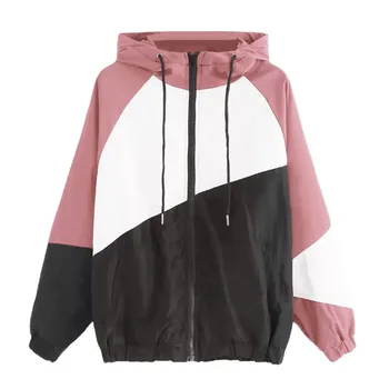 

JAYCOSIN Windbreaker Casual Autumn Lightweight Jacket 2019 New Women Arrival Hooded Contrast Color Zipper up Jacket Outwear Coat