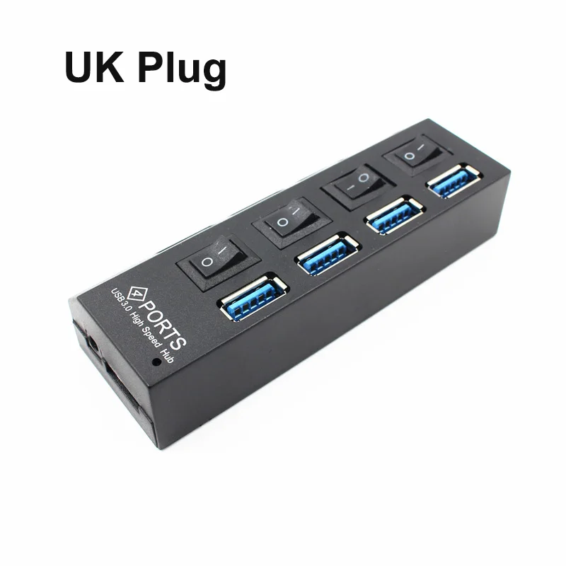 4 Ports with UK Plug YuBeter USB 3,0 концентратор Super Скорость несколько 4/7 Порты USB 3,0 концентратор разветвитель расширитель с независимый переключатель для MacBook ноутбука ПК - Цвет: 4 Ports with UK Plug