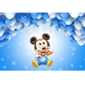 

Cartoon balloons Baby Mickey Mouse Photography Background Birthday Party Blue Balloon Backdrop Children Photocall