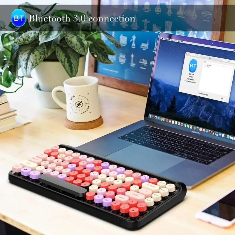 KB203 Bluetooth клавиатура 84 колпачки зеркальные матовые ПК Беспроводная клавиатура портативная Офисная Клавиатура для IOS/Mac OS/Windows/Android