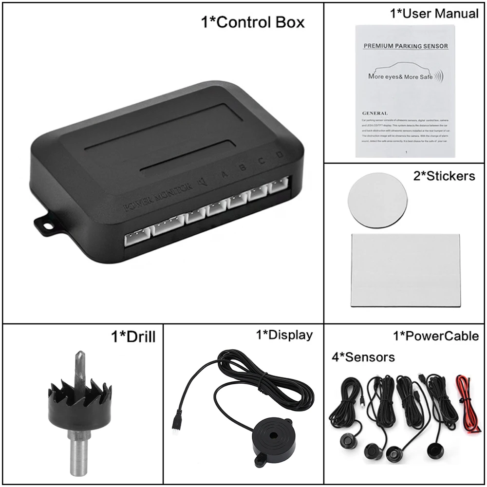  Car Parking Sensor with 4 Sensors Buzzer 22mm Kit Reverse Backup Radar Sound Alert Indicator Probe 