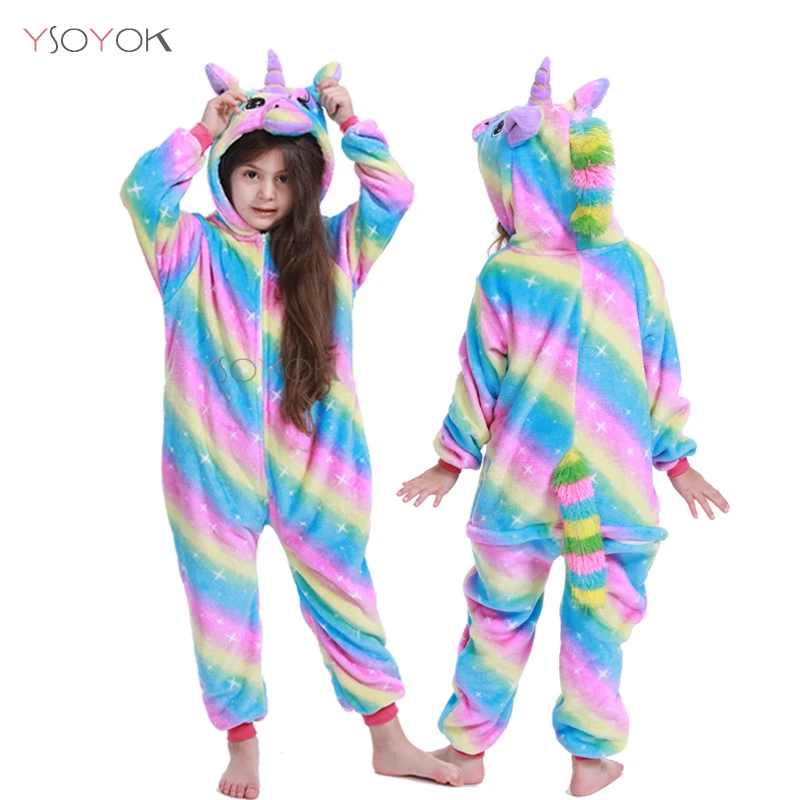 Kigurumi/Детская Пижама с единорогом; комбинезон для мальчиков и девочек; комбинезон с рисунком единорога; детские пижамы; детская одежда для сна; зимние пижамы; одеяло - Цвет: Rainbow Star Unicorn