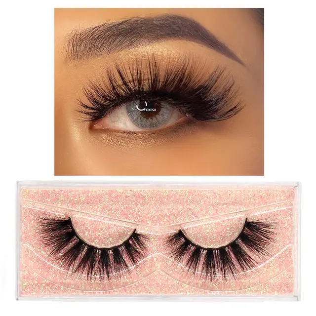 FOXESJI Makeup Eyelashes 3D Mink Lashes Fluffy Soft Wispy Natural Cross Eyelash Extension Reusable Lashes Mink False Eyelashes E02