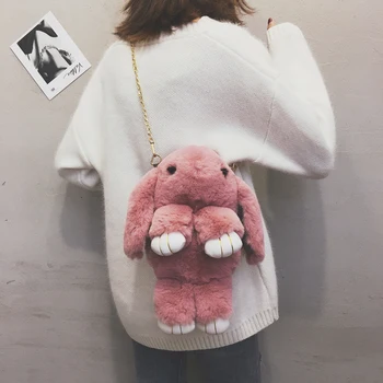 

Small Bag For Women Cute Messenger Bag Rabbit Fur Chain Crossbody Handbag Female Streetwear Cartoon Shoulder Bags hz50041
