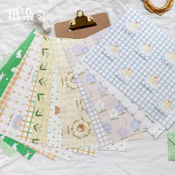 

Paper Dyed Wrapping Paper Hand Account Gift Decoration Material Paper Small Breeze Series Creative Retro Cartoon 8 Sheets