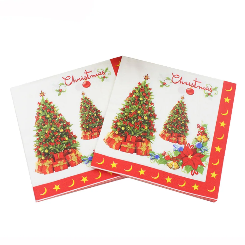 

(5 Packs=100pieces) High-grade Soft Print Christams Tree Paper Napkin for Restaurant Table Dinner Paper Tissues Party