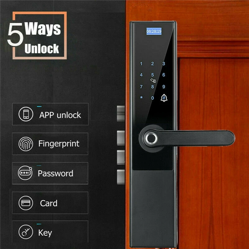 Безопасность Электронный умный дверной замок приложение нажмите пароль клавиатуры карты отпечатков пальцев