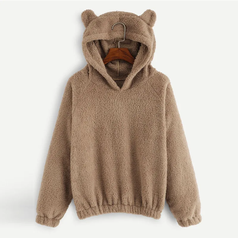 

Women Casual Sweatshirts Solid Fleece Hoodie Autumn Winter Plush Warm Pullovers