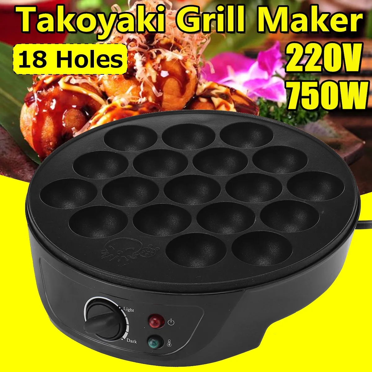 Máquina eléctrica para hornear Chibi Maruko, 220V, 18 agujeros, fabricante de Takoyaki Octopus, parrilla de pelotas, Pan, herramientas de cocina profesionales