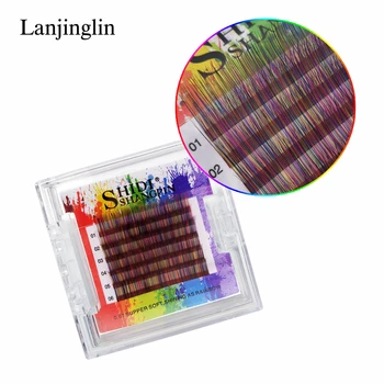 

LANJINGLIN 6 Rows individual eyelash C curl 0.07mm rainbow colored false eyelashes 3D mink lashes eyelash extension makeup