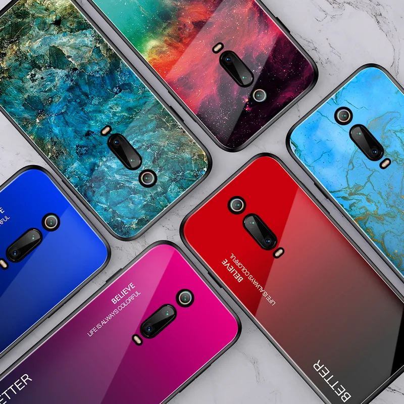 

Glossy Gradient Glass Hard Back Case For Xiaomi Redmi K20 Pro Mi 9T CC9 A3 A3Lite Redmi Note 7 7Pro Fundas