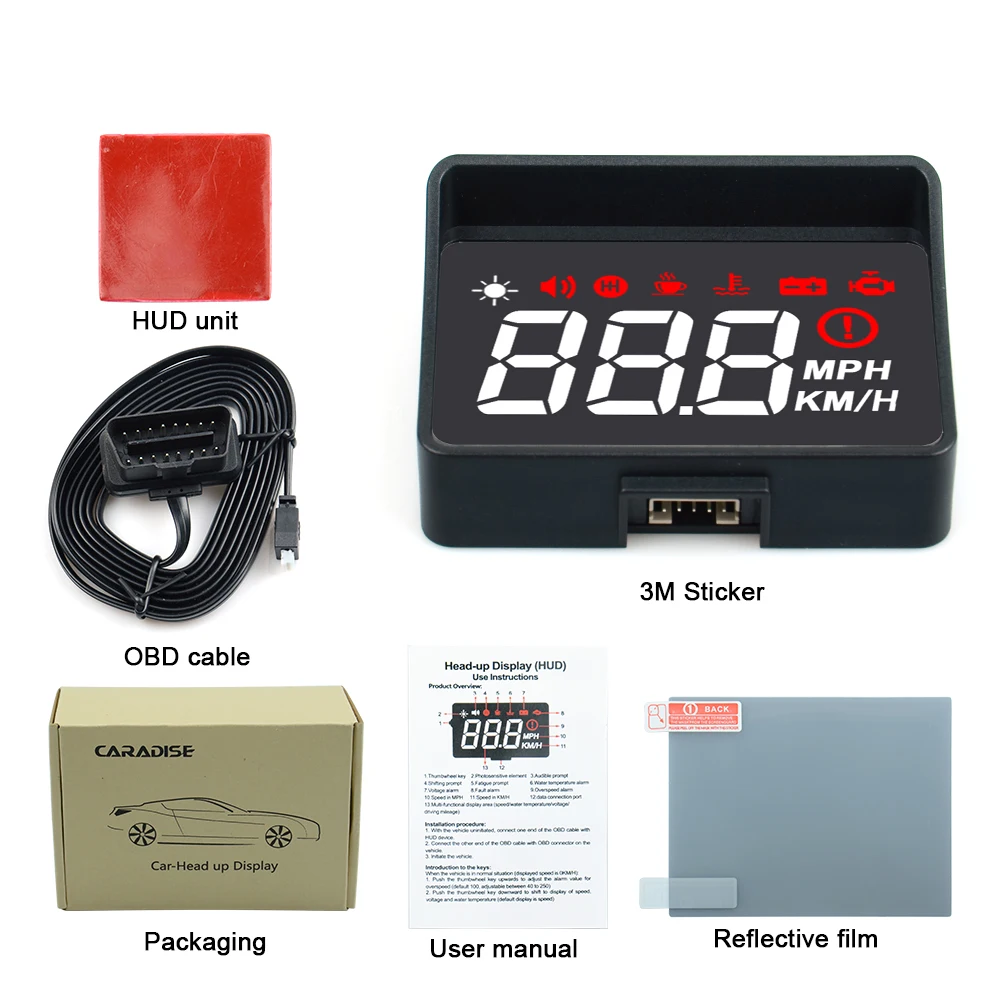 Горячая Автомобильный скоростной метр HUD A100S монитор OBD2 для вождения компьютера, сверхскоростной сигнал напряжения лобового стекла проектор