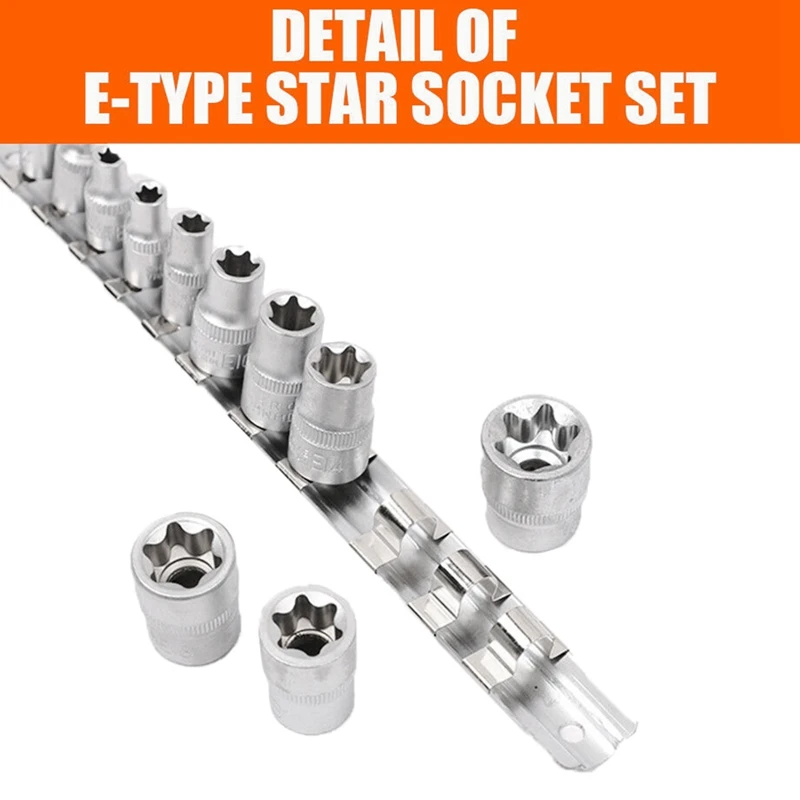 

11Pc Female E Torx Star Socket Set Rail E4 - E20 External Star Torque Socket Set