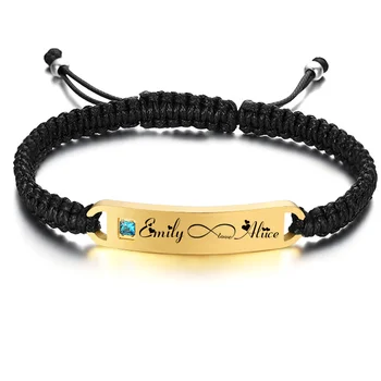 

custom rope bracelet stainless steel ID bar gold silver color for women men couples