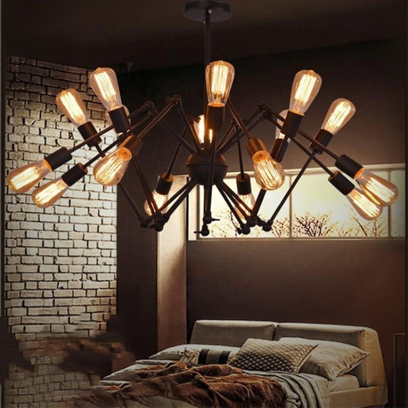 

6/8/10/12/18 Lights Iron Spider Chandeliers Industrial retro style Pendant Lamps Living Room Restaurant lighting E27