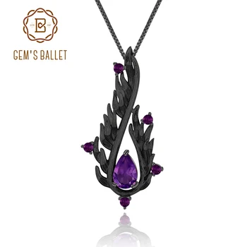 

GEM'S BALLET Handmade Angel's Wing Feather Pendant Necklace for Women Natural Amethyst Gemstone 925 Sterling Silver Fine Jewelry