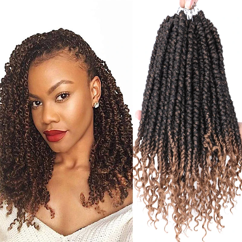 

Crochet Braids Curly Ends Synthetic Ombre Crochet Braiding Hair for Women 12" 12 Roots Wavy Spring Twist Crochet Hair Extensions